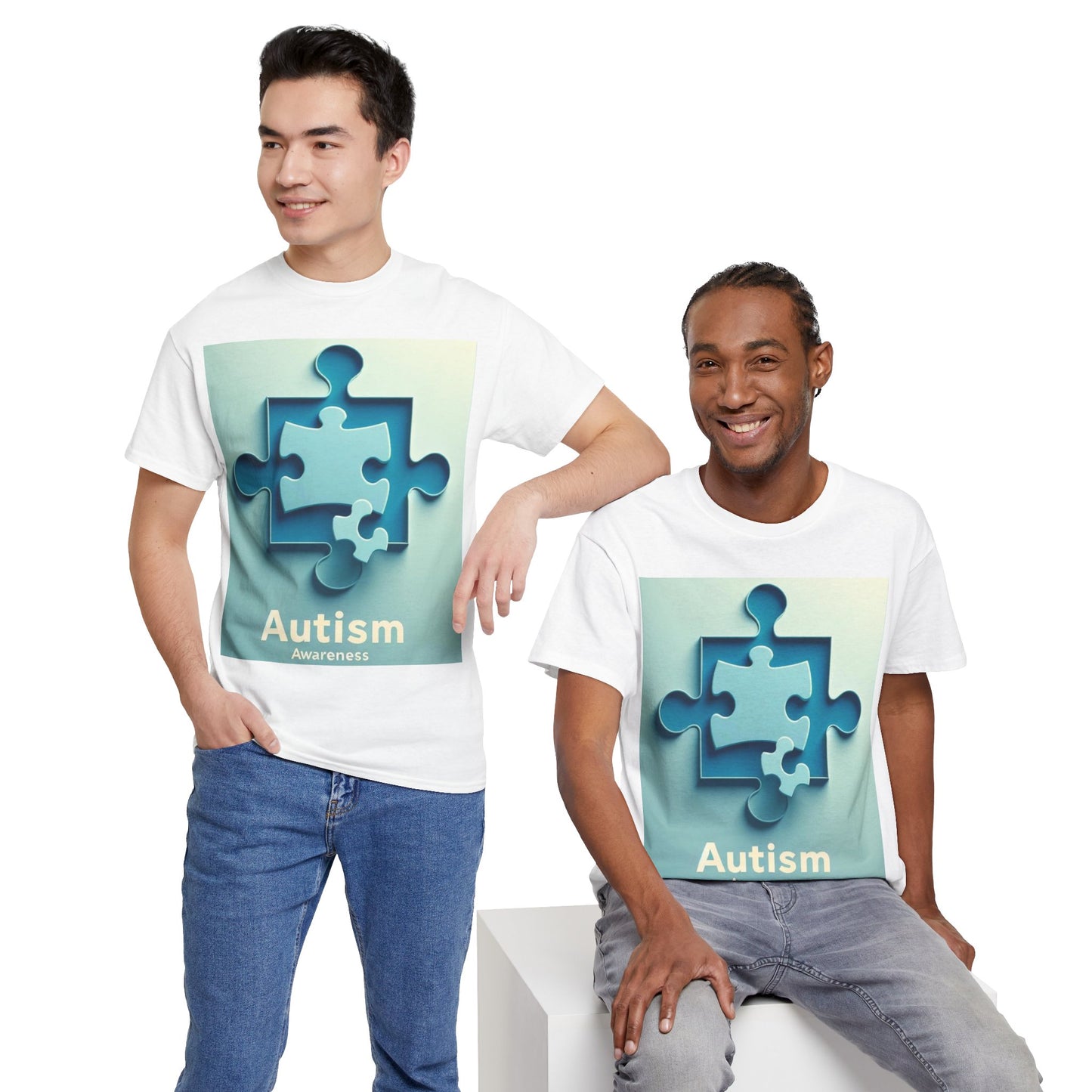 3D Puzzle Piece Autism Awareness Unisex Heavy Cotton Tee