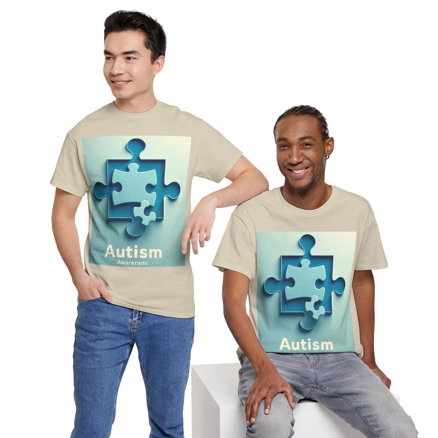3D Puzzle Piece Autism Awareness Unisex Heavy Cotton Tee