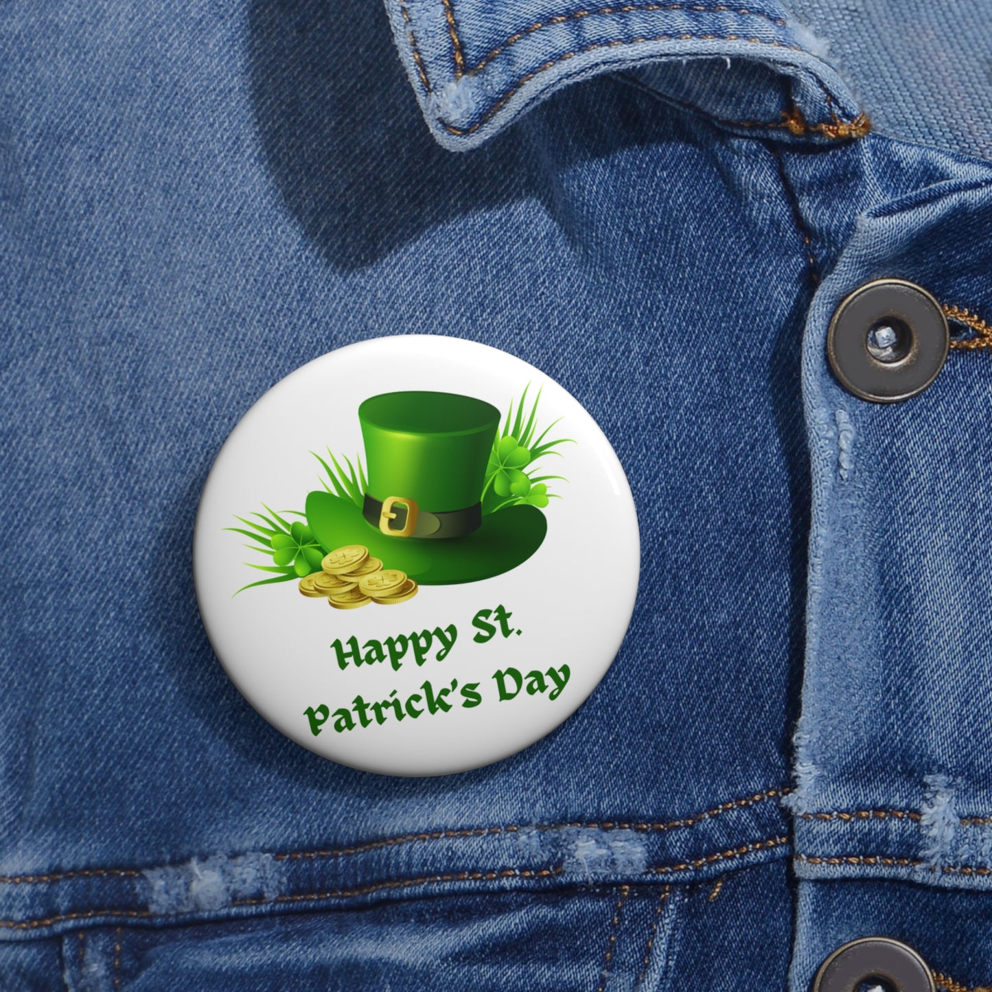 St. Patrick's Day Hat and Gold Pin Buttons - Festive and Fun Badge