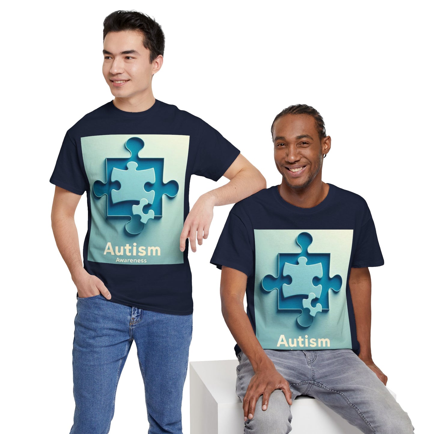 3D Puzzle Piece Autism Awareness Unisex Heavy Cotton Tee