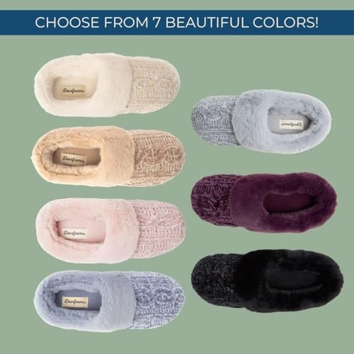 Dearfoams Women's Claire Marled Cable Knit Chenille Clog Slipper, Sleet, 11-12