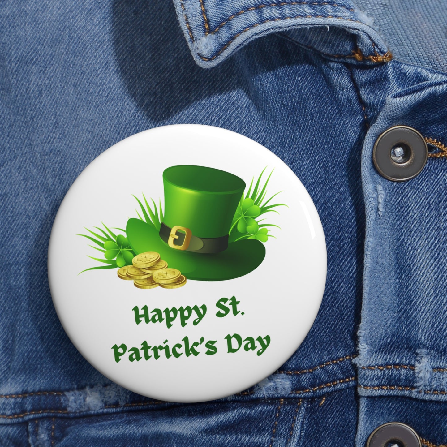 St. Patrick's Day Hat and Gold Pin Buttons - Festive and Fun Badge