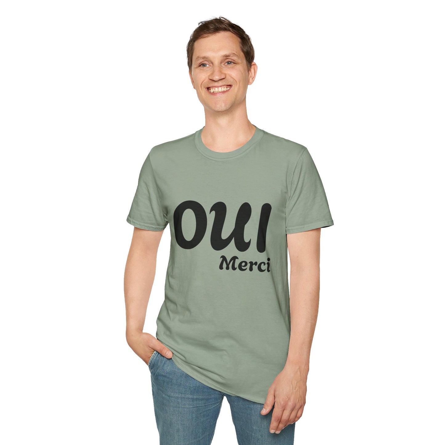 Unisex Softstyle T-Shirt - Oui Merci Graphic Tee for Everyday Casual Wear