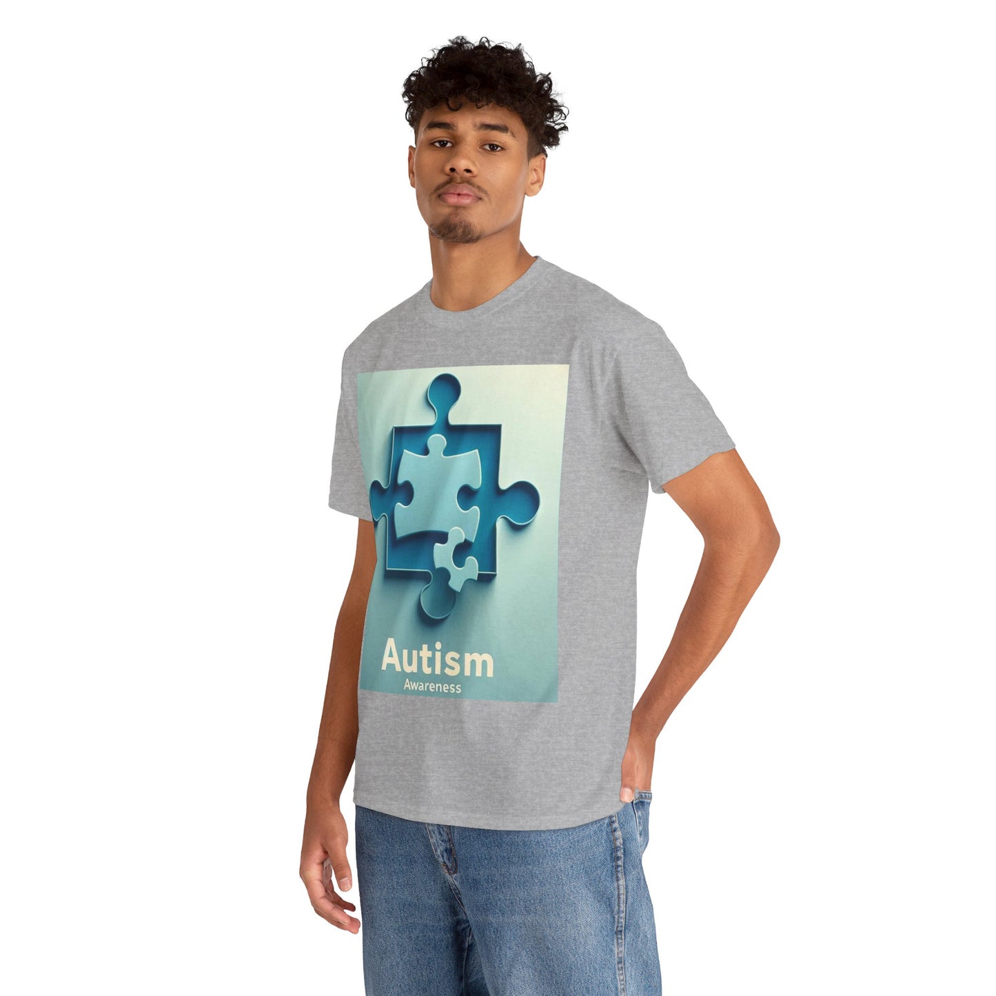 3D Puzzle Piece Autism Awareness Unisex Heavy Cotton Tee
