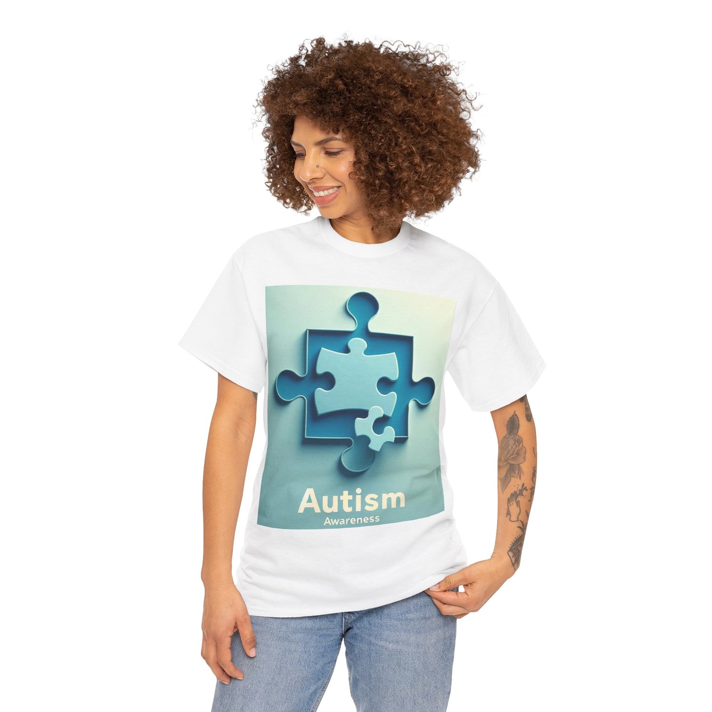 3D Puzzle Piece Autism Awareness Unisex Heavy Cotton Tee