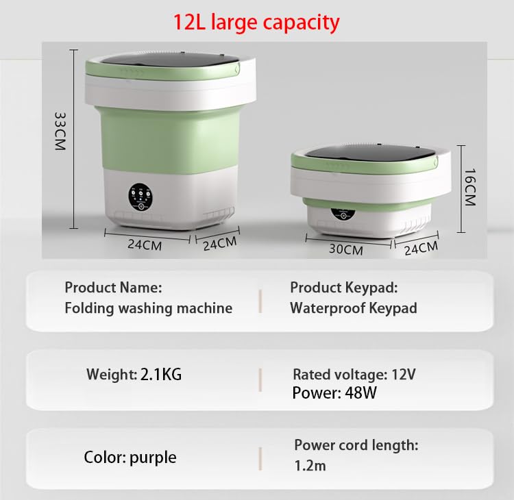 xixibuy Mini portable washing machine with spin dryer, Portable washer for Underwear, Baby Clothes, or Small Items, for Apartments, Camping, Travel(12L-Purple)