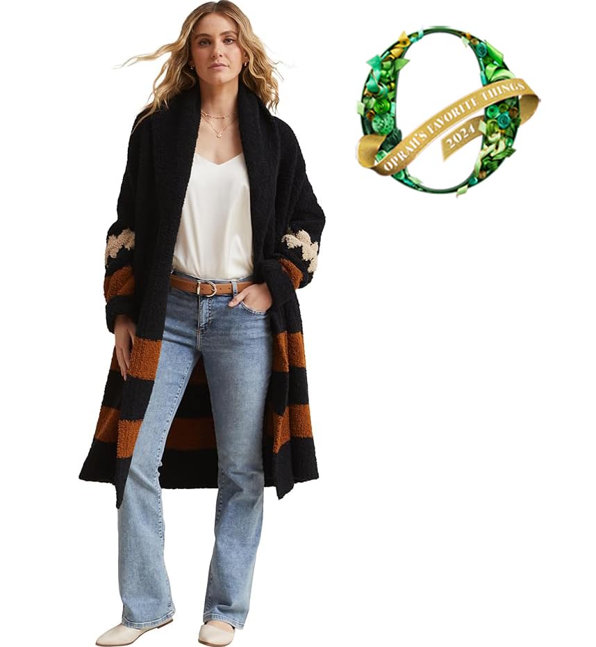 KASHWÉRE Oprah's Favorite Things 2024 Women's Aztec Shawl Collar Coat, Black/Chestnut/Teddy, One Size
