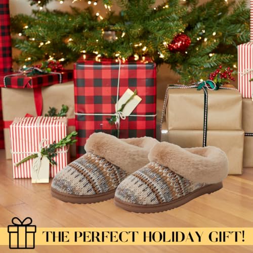 Dearfoams Women's Hannah Chenille Knit Clog Slipper, Latte, 7-8