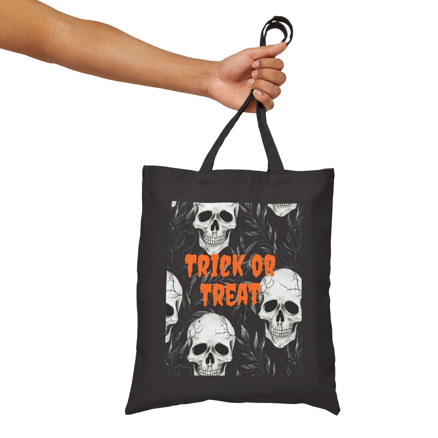 Halloween Skull Trick or Treat Cotton Canvas Tote Bag