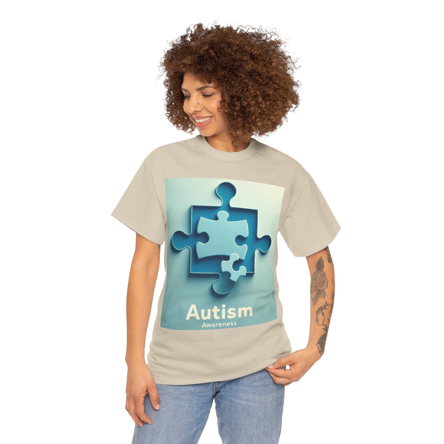 3D Puzzle Piece Autism Awareness Unisex Heavy Cotton Tee