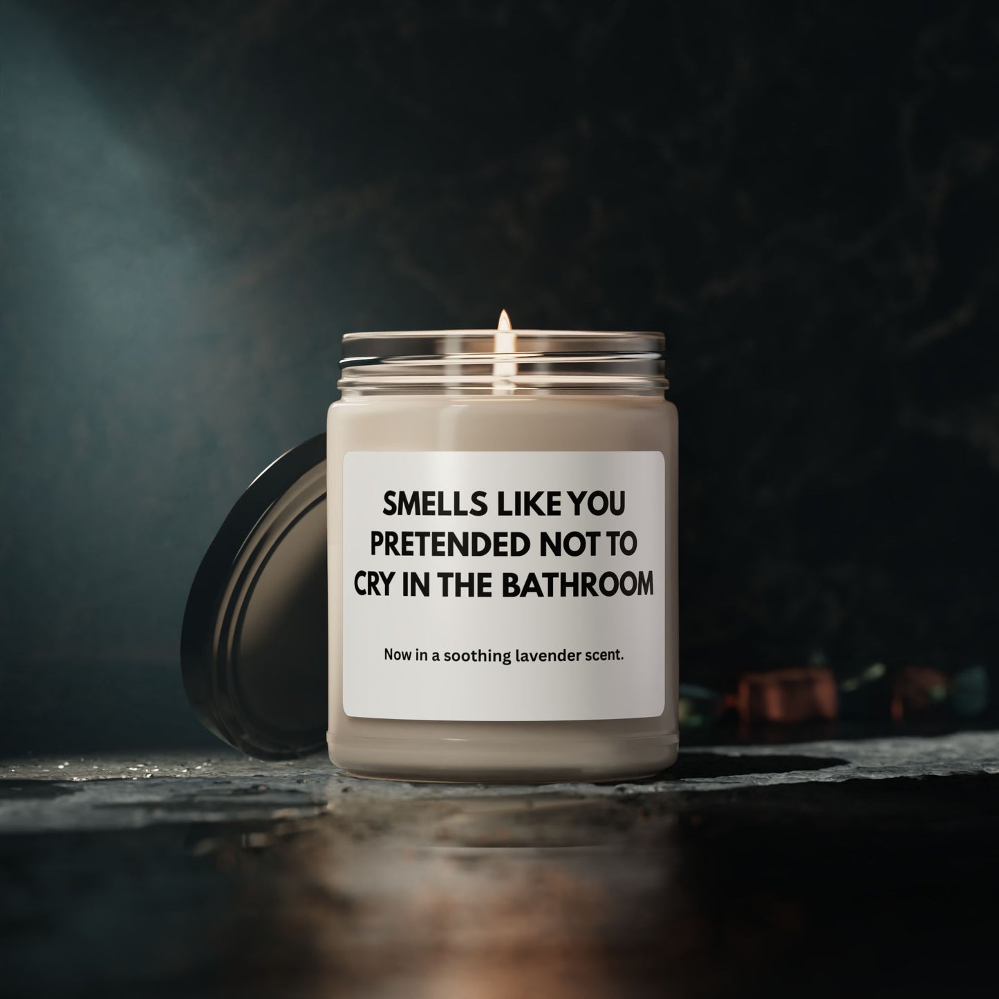 Humorous Lavender Scented Candle - "Smells Like You Pretended Not to Cry in the Bathroom"