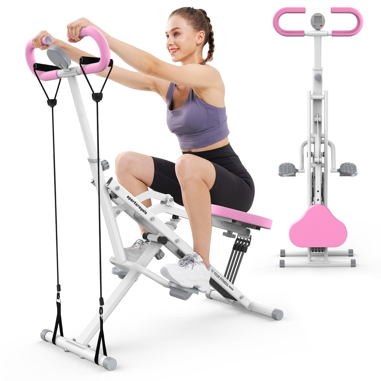 Sportsroyals Squat Machine for Home,Rodeo Core Exercise Machine,330lbs Foldable,Adjustable 4 Resistance Bands,Ride & Rowing Machine for Botty Glutes Butt Thighs,Ab Back/Leg Press Hip Thrust…