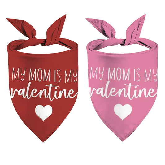 Valentines Day Dog Bandanas - My Mom is My Valentine Dog Scarf - 2 Pcs Adjustable Party Triangle Reversible Pet Bandanas for Small Medium Large Dogs