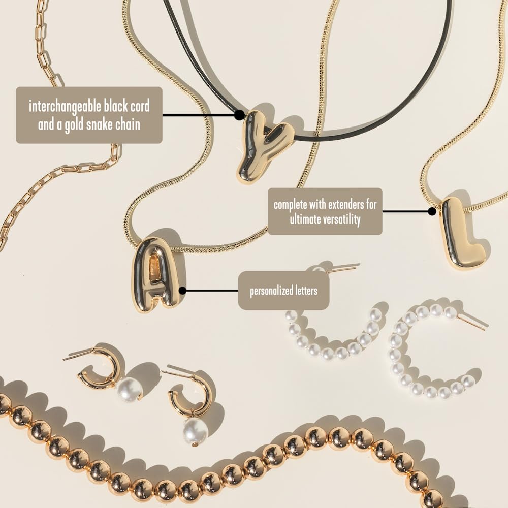 Leo & Luca Balloon Initial Necklace - Bubble Letter Gold Necklace - Necklace Charm - Unique Personalized Gifts for Women - Gold Plated Trendy Alphabet Pendant - Letter 'J'
