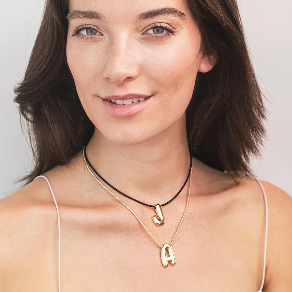Leo & Luca Balloon Initial Necklace - Bubble Letter Gold Necklace - Necklace Charm - Unique Personalized Gifts for Women - Gold Plated Trendy Alphabet Pendant - Letter 'J'