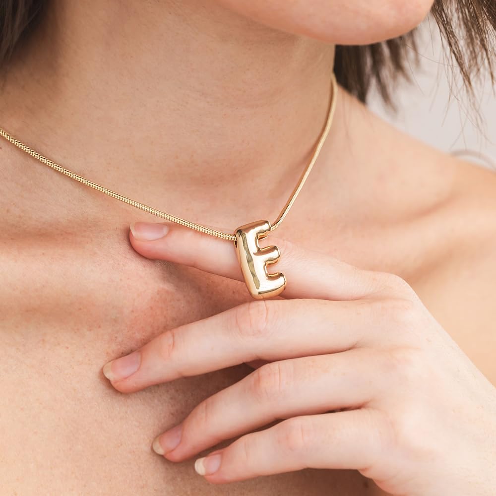 Leo & Luca Balloon Initial Necklace - Bubble Letter Gold Necklace - Necklace Charm - Unique Personalized Gifts for Women - Gold Plated Trendy Alphabet Pendant - Letter 'J'