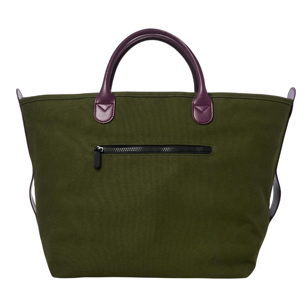 Cincha Large Canvas Go-Tote Bag, Water-Resistant, Vegan Leather Accents, Hidden Travel Belt Slot – Versatile Bag for Errands, Day Trips or Evenings Out, Multiple Pockets, Lightweight & Compact - Olive