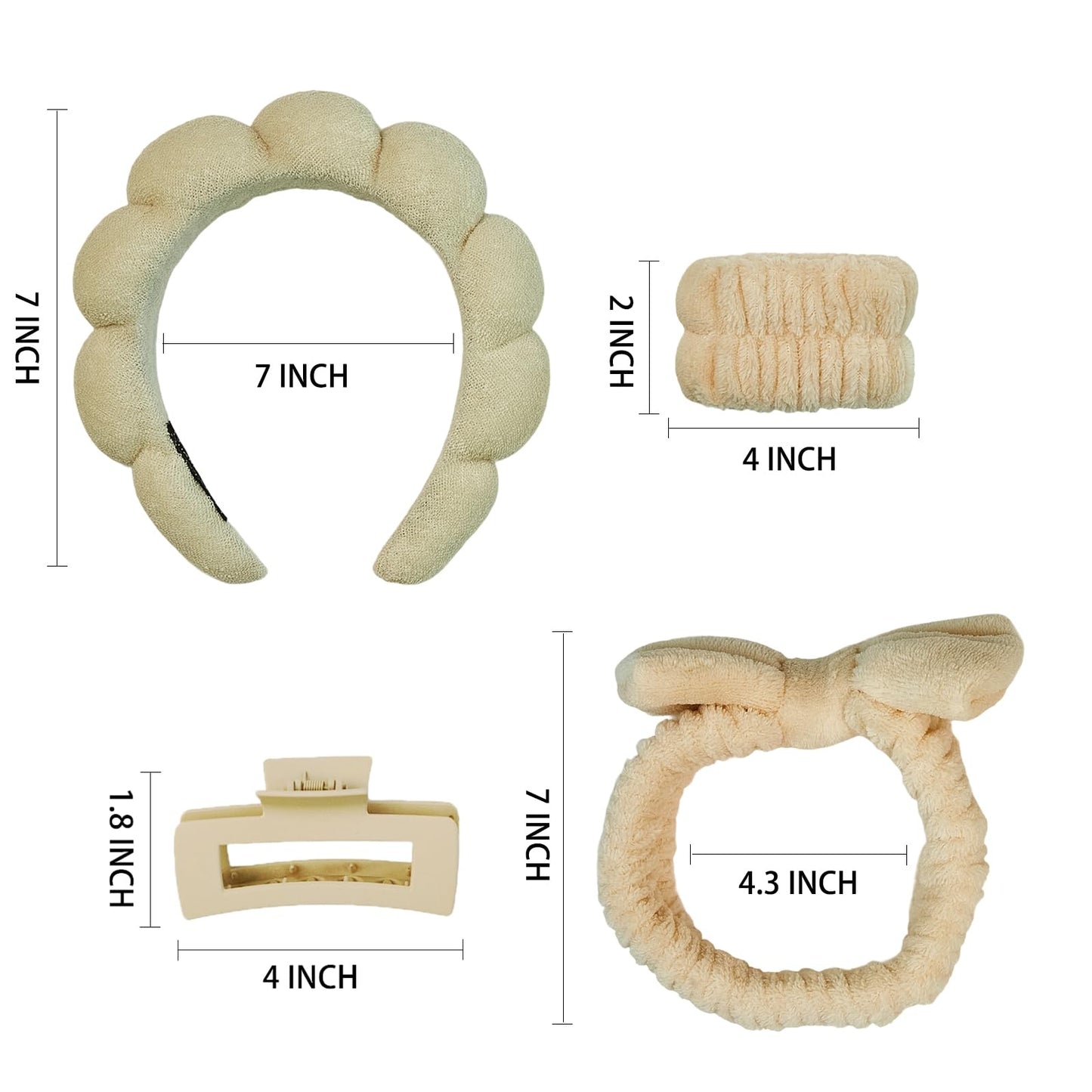 Yaqulen 7 Pcs Spa Set, Facial Headband, Spa Headband and Wristband Set, Skincare Headband, College Style Girl Gift, Hair Accessories for Women and Girls (Khaki)