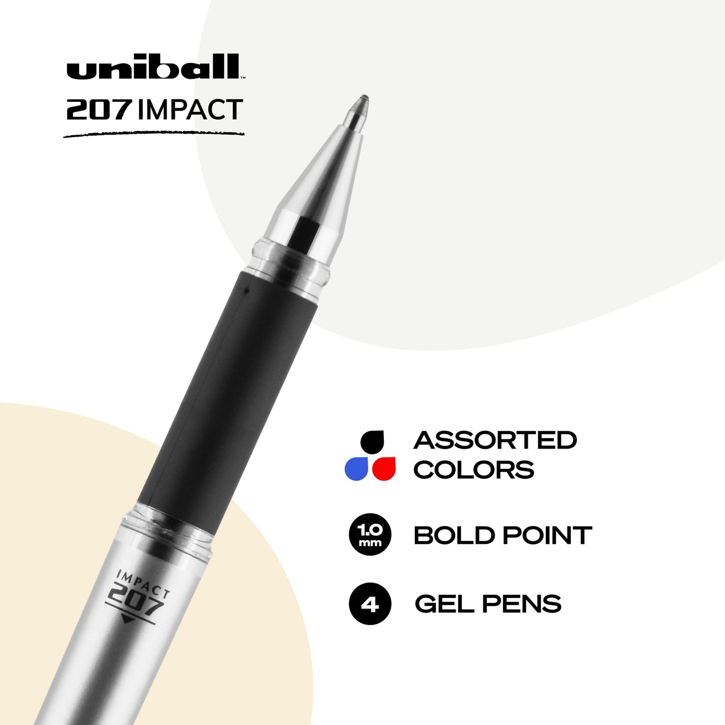 Uni-Ball Signo 207 Impact Stick Gel Pen, 4 Assorted Pens, 1.0mm Bold Point Gel Pens