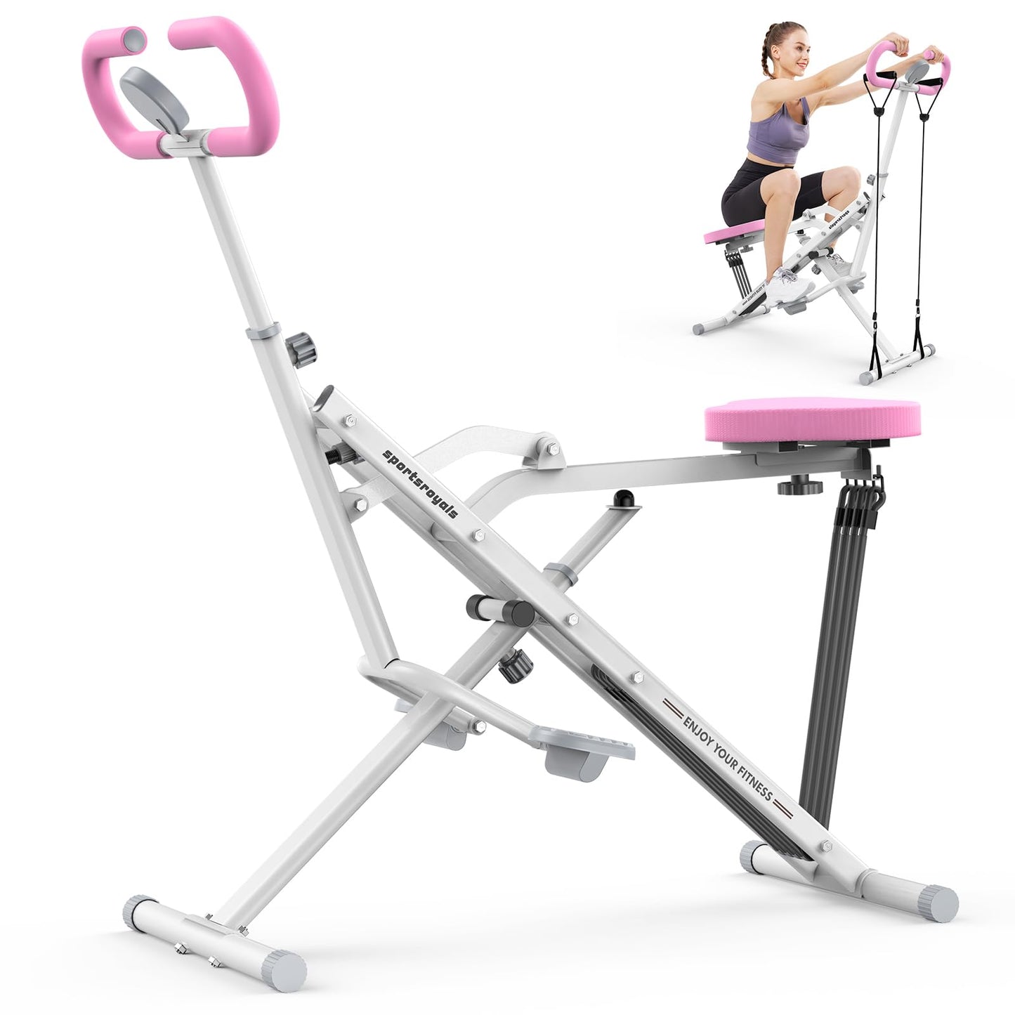 Sportsroyals Squat Machine for Home,Rodeo Core Exercise Machine,330lbs Foldable,Adjustable 4 Resistance Bands,Ride & Rowing Machine for Botty Glutes Butt Thighs,Ab Back/Leg Press Hip Thrust…