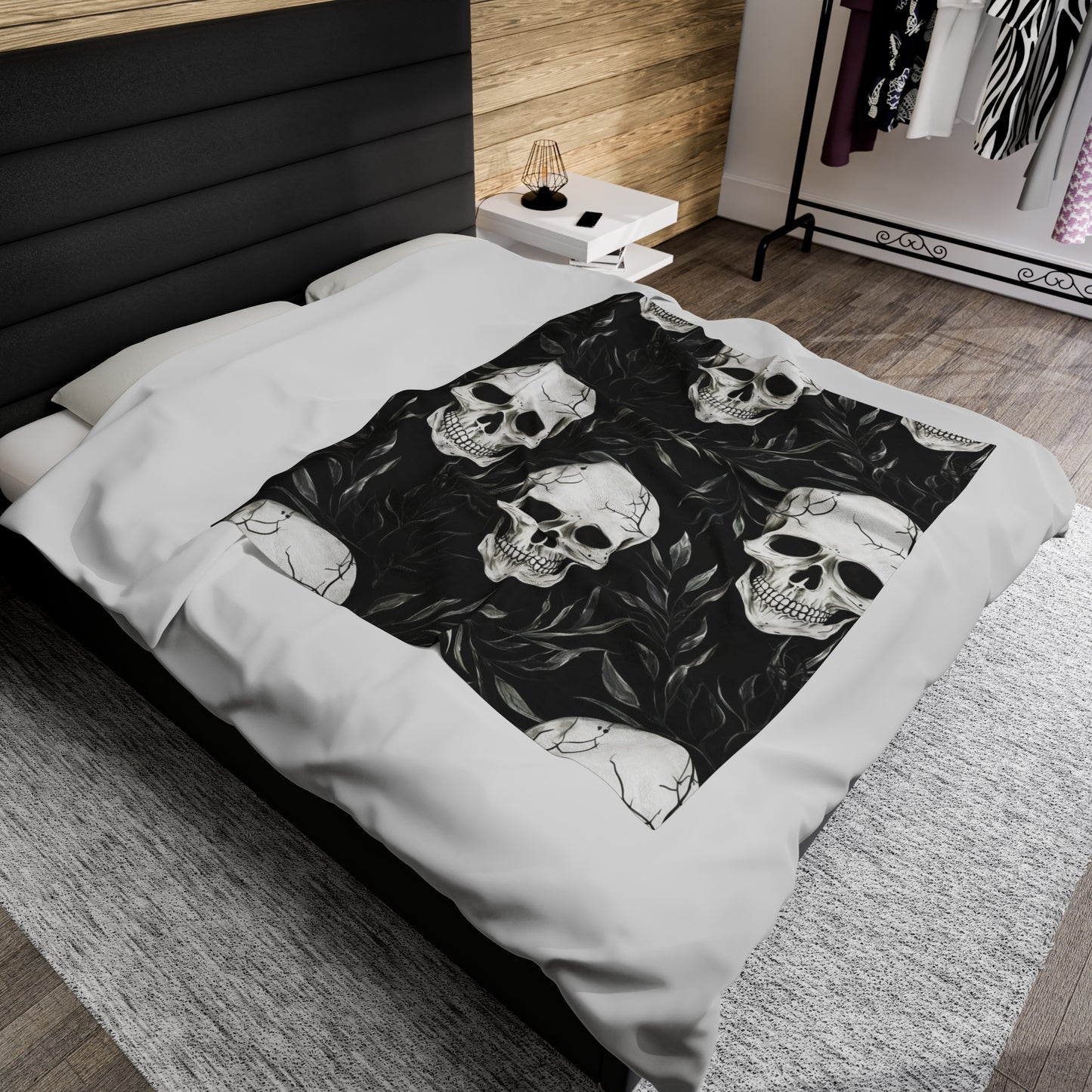 Skull Halloween Velveteen Plush Blanket, Ultra-Soft, Customizable, and Cozy for Home or Gifts