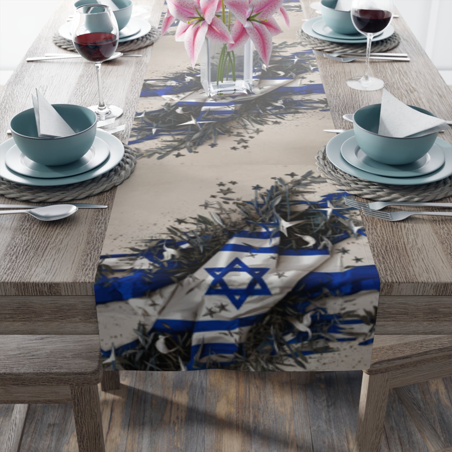 Israeli Flag Table Runner (Cotton, Poly)