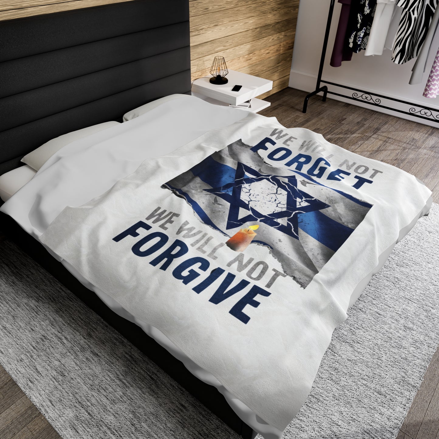 Israel Remembrance Plush Blanket - 'We Will Not Forget' - Cozy Tribute to Hope and Resilience