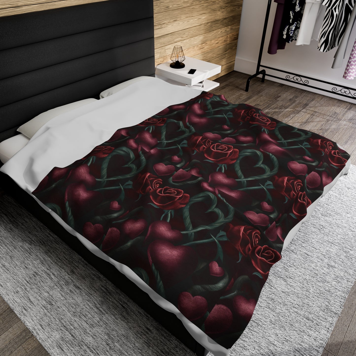 Hearts and Roses Velveteen Plush Blanket