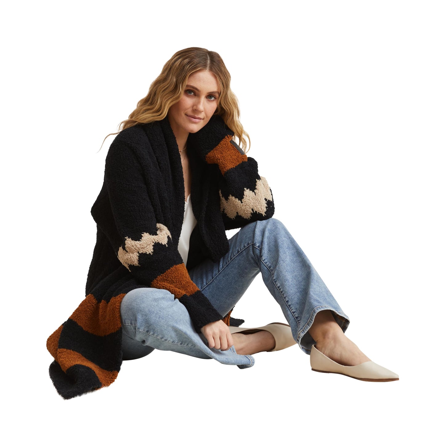 KASHWÉRE Oprah's Favorite Things 2024 Women's Aztec Shawl Collar Coat, Black/Chestnut/Teddy, One Size