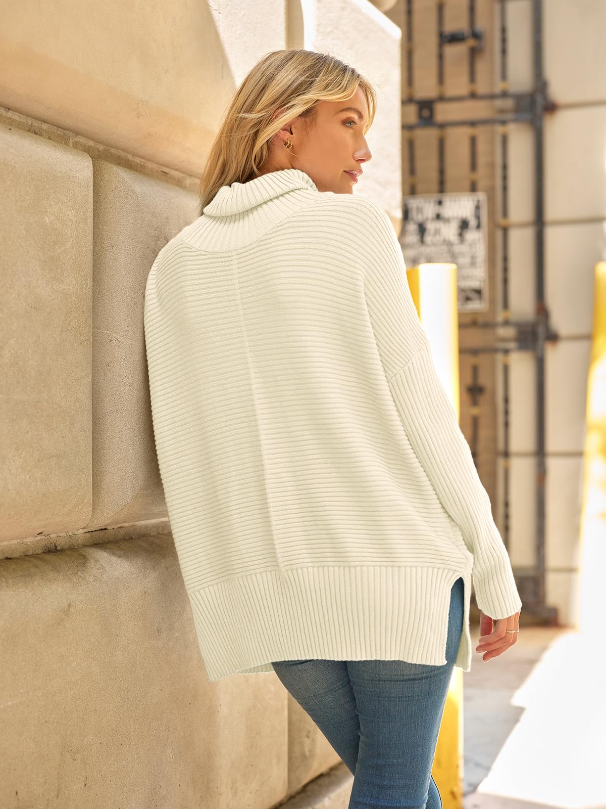 LILLUSORY Womens Turtleneck Oversized Tunic Fall Sweaters 2024 Trendy Casual Long Pullover Knit Winter Casual Cute Poncho Fashion Trendy Clothes Outfits Clothing Tops Apricot