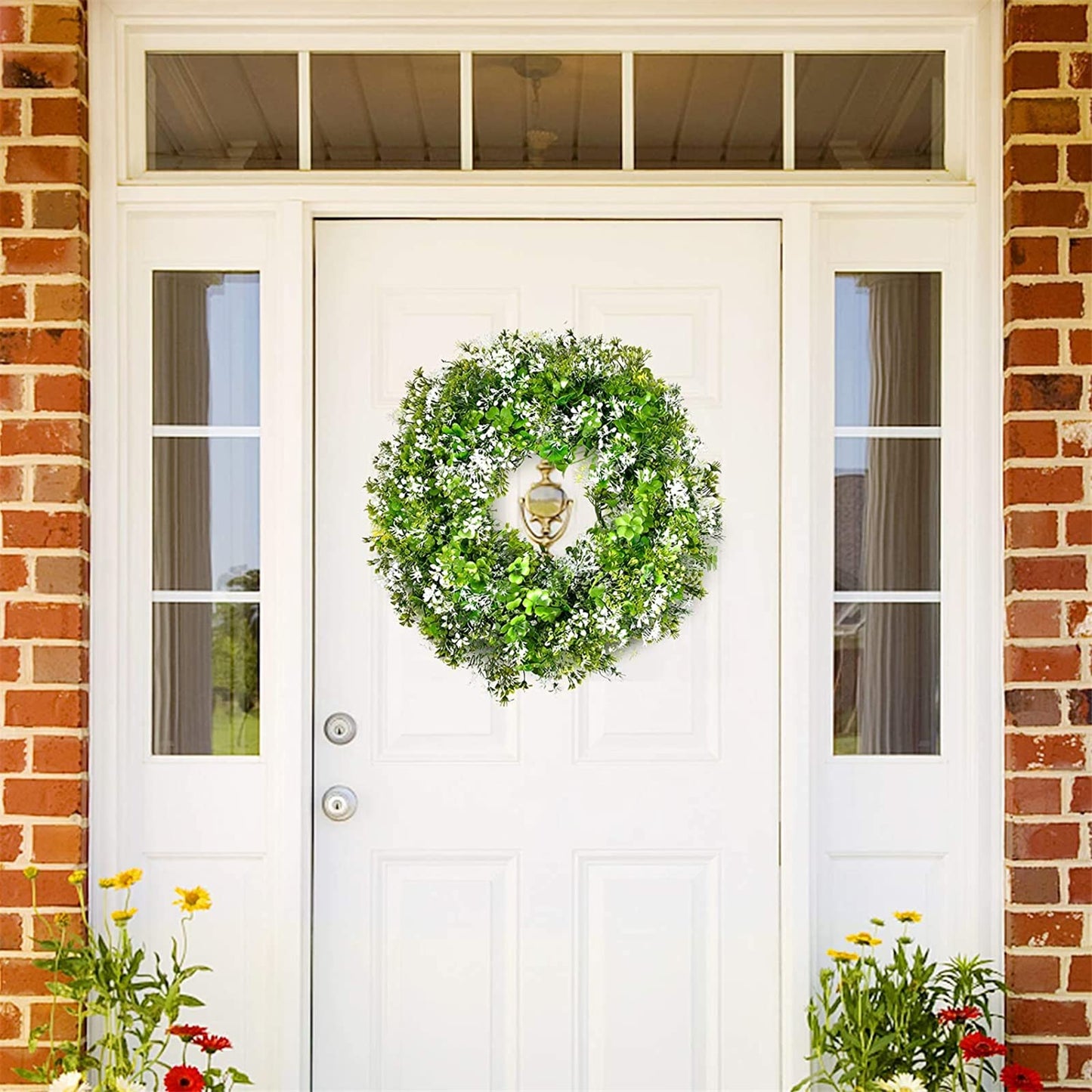 St Patricks Day Decorations Artificial Wreath Lucky Shamrock Clover Leprechaun Hat Beers Spring Summer Party Decor Outdoor/Indoor Farmhouse Front Porch Wall Window Door