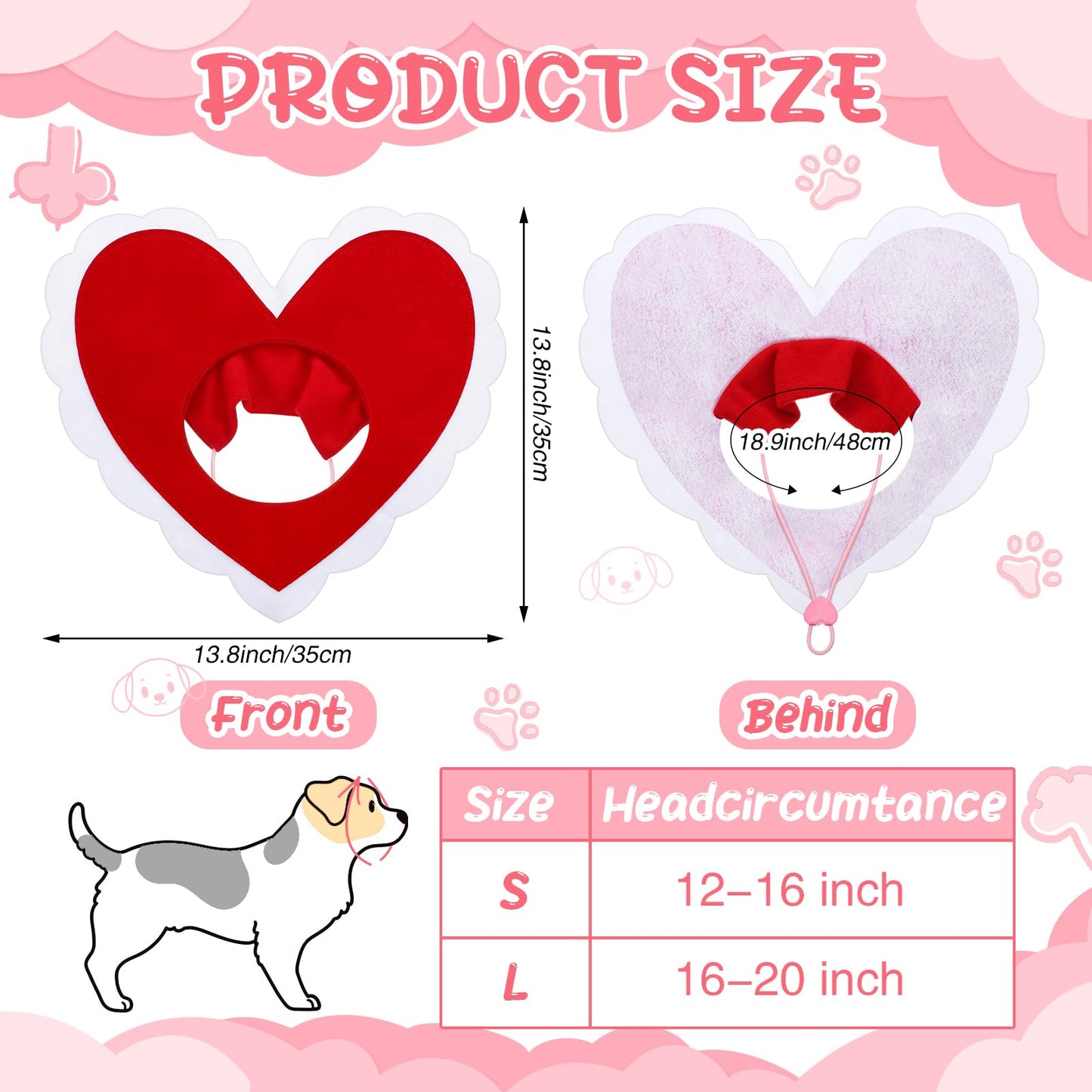 Geyoga Valentine's Day Dog Costume Cute Pet Hat Clothes Red Love Hearts Heart Shaped Headwear for Cats Dogs Dress Up Adjustable Birthday Holiday Hat (Small)