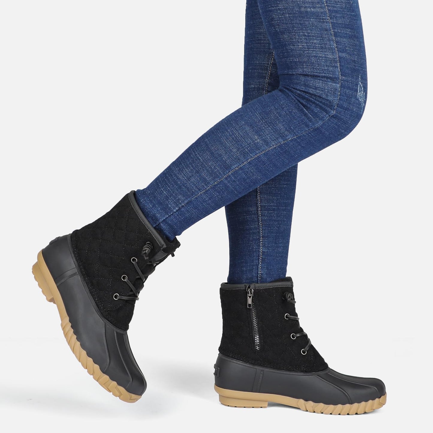 STQ Snow Boots for Women Insulated Short Winter Boots Quilted Duck Booties with Side Zipper ALL BLACK 9 US