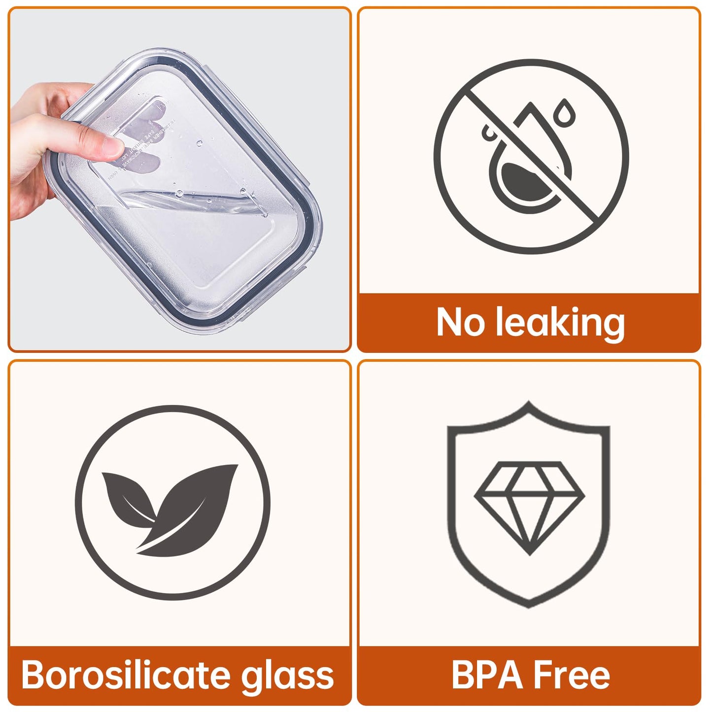 HOMBERKING 8 Pack Glass Food Storage Containers with Lids, Meal Prep Containers, Airtight Bento Boxes with Leak Proof Locking for Microwave, Oven, Freezer and Dishwasher, BPA Free, 5-35oz