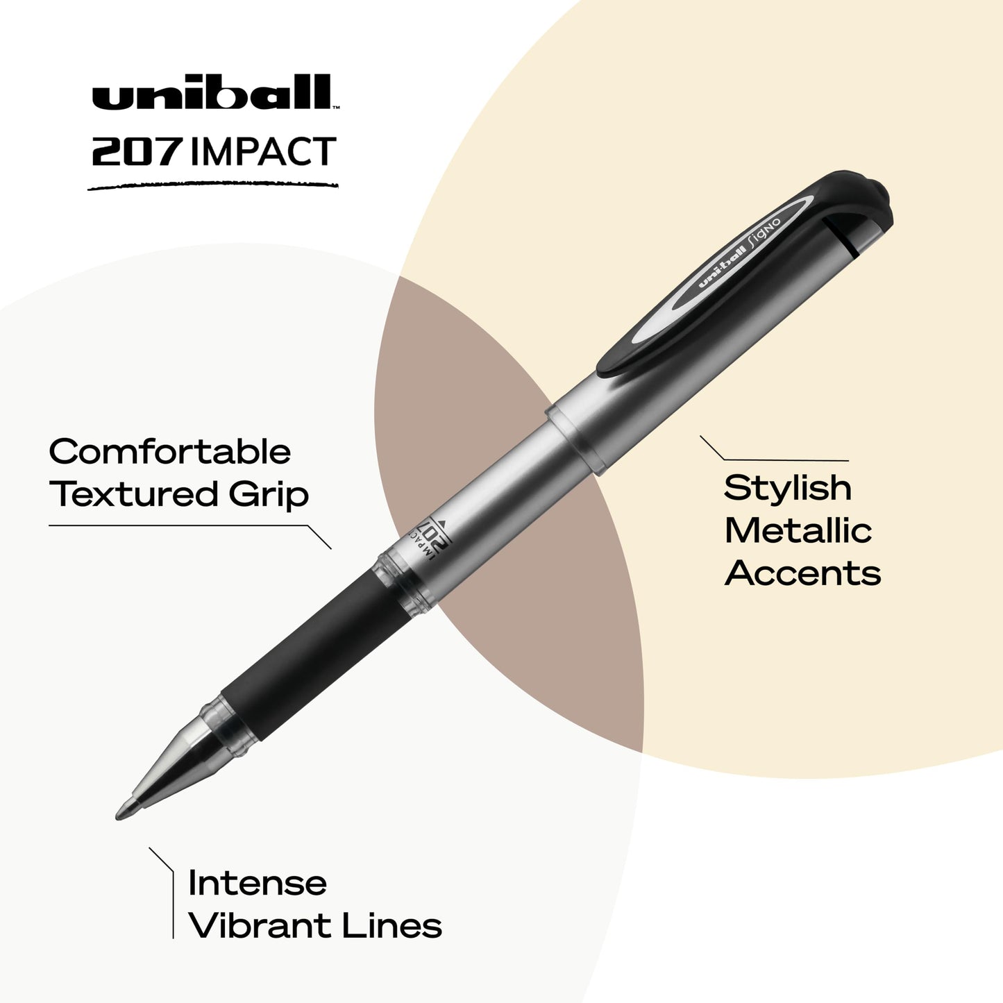 Uni-Ball Signo 207 Impact Stick Gel Pen, 4 Assorted Pens, 1.0mm Bold Point Gel Pens