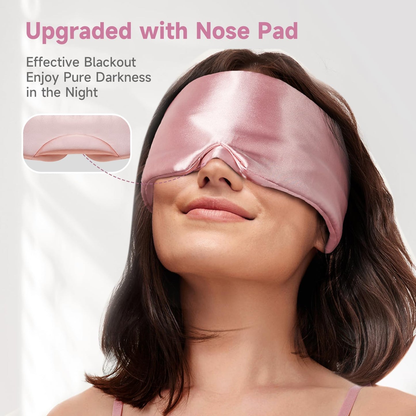 Umisleep Soft Sleep Mask, Blackout Eye Mask for Side Sleepers, Women Men Sleeping Mask, Anti-Wrinkle & Softer Than Real Mulberry Silk Eye Cover, Satin Blindfold with Adjustable Band, Pink