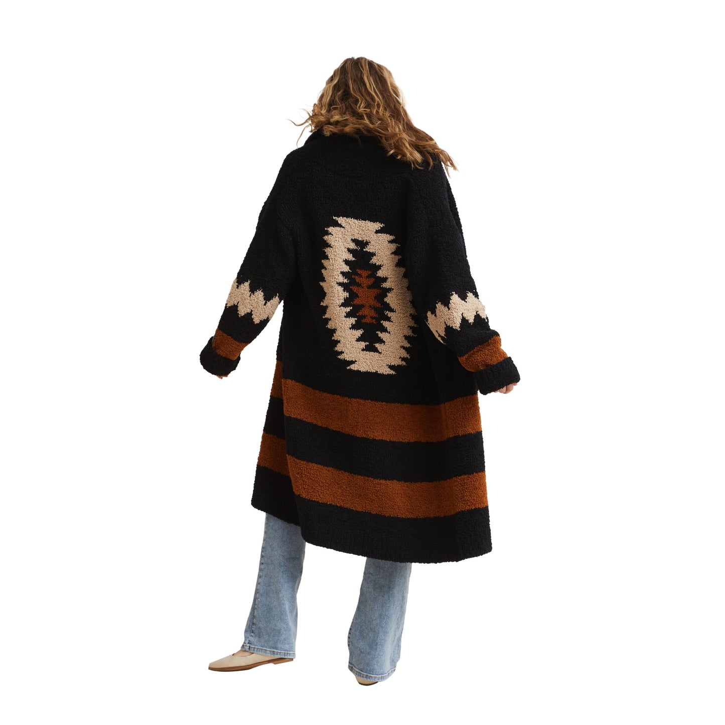 KASHWÉRE Oprah's Favorite Things 2024 Women's Aztec Shawl Collar Coat, Black/Chestnut/Teddy, One Size