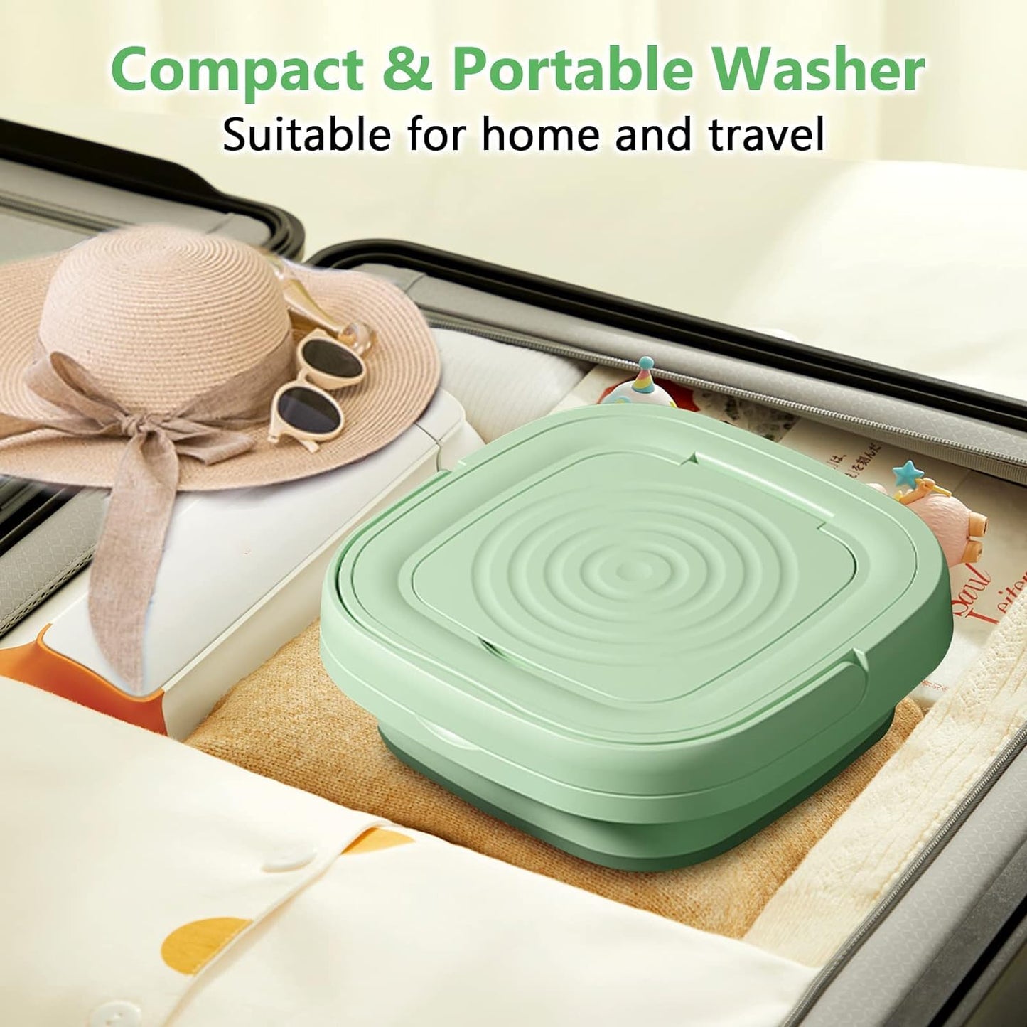 MacLehose Mini Portable Washing Machine, Mini Washer and Dryer Combo, 9L,Foldable,Mini Washer for Baby Clothes, Underwear or Socks,Small Clothes, Camping&Travel Laundry,Portable Washer Machine(green)