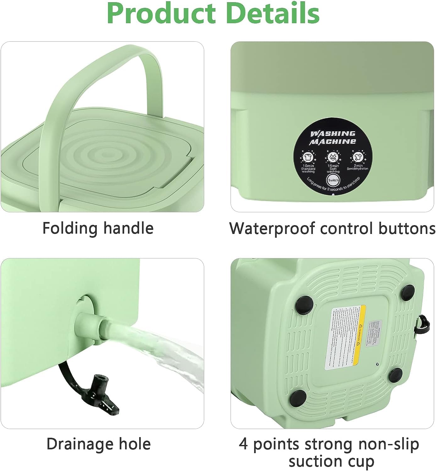 MacLehose Mini Portable Washing Machine, Mini Washer and Dryer Combo, 9L,Foldable,Mini Washer for Baby Clothes, Underwear or Socks,Small Clothes, Camping&Travel Laundry,Portable Washer Machine(green)