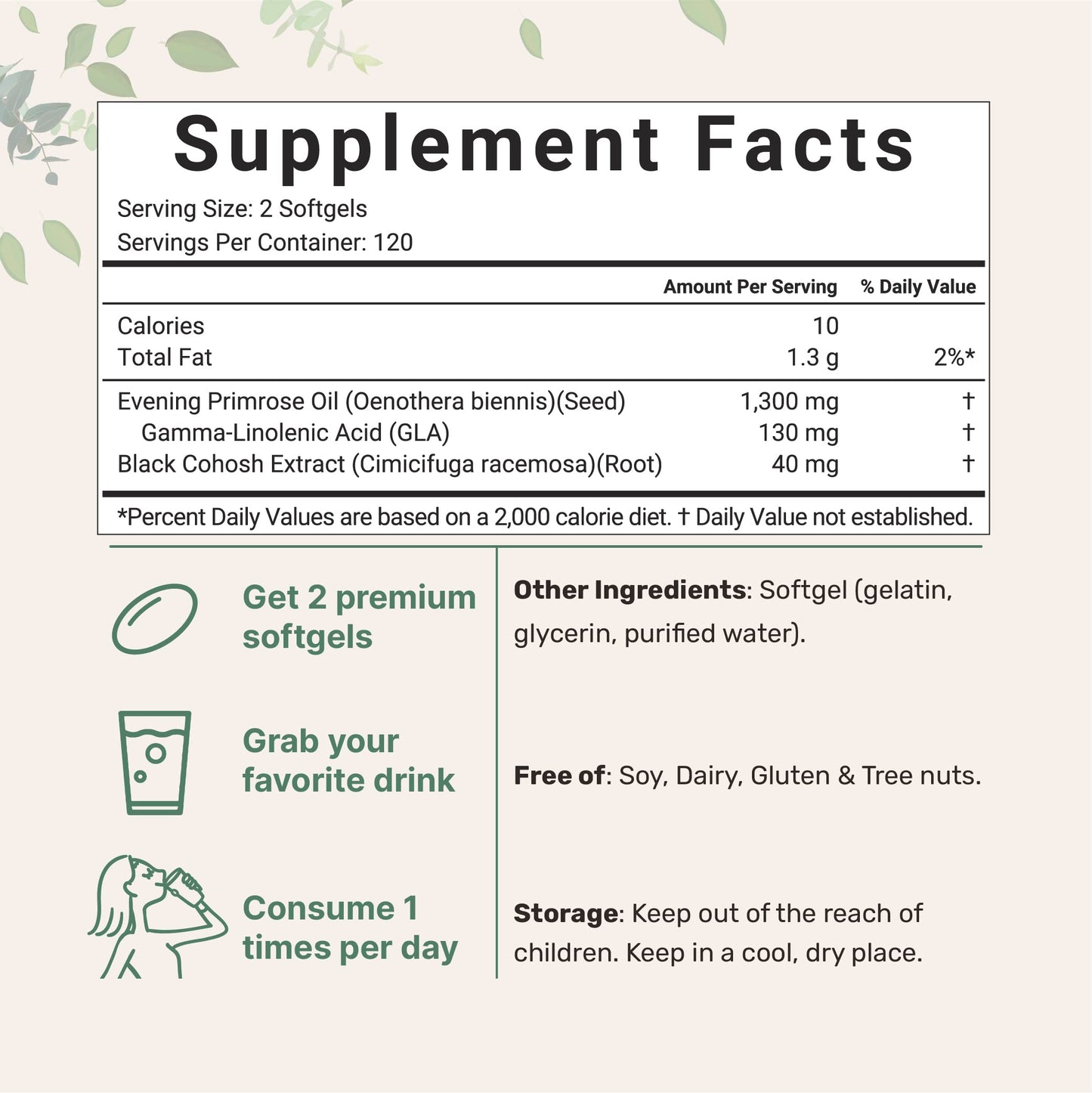 Micro Ingredients Evening Primrose Oil 1300mg Per Serving, 240 Softgels | Enhanced with 40mg Black Cohosh Extract, Cold Pressed – 10% Active GLA, Non-GMO, No Gluten, Easy to Swallow