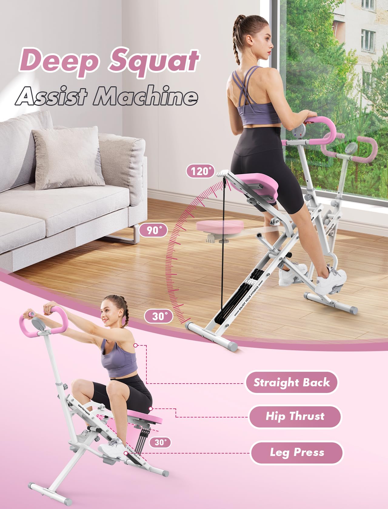 Sportsroyals Squat Machine for Home,Rodeo Core Exercise Machine,330lbs Foldable,Adjustable 4 Resistance Bands,Ride & Rowing Machine for Botty Glutes Butt Thighs,Ab Back/Leg Press Hip Thrust…