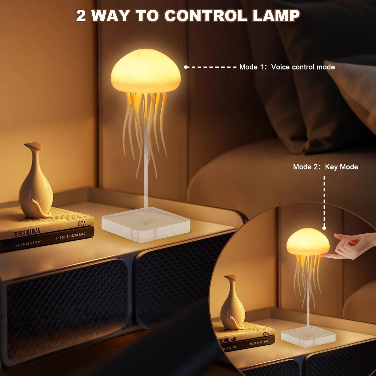 Jellyfish Lamp, Voice Control Jellyfish Lamp with Dancing Legs, RGB Gradient Jellyfish Bedside Lamp, Rechargeable Jellyfish Table Lamp with Touch Sensor, Christmas Gifts (Hanging + Base)