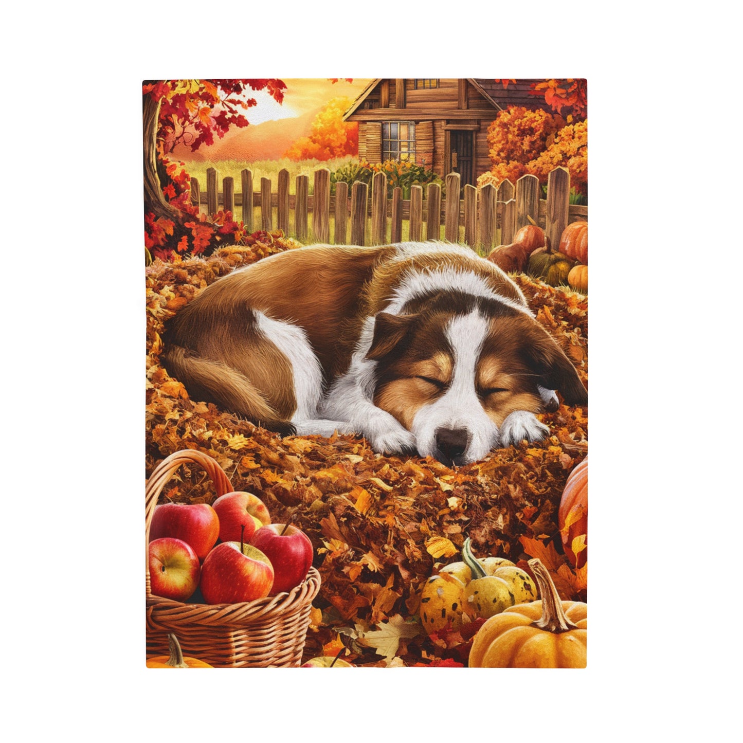 Autumn Puppy in Leaves Velveteen Plush Blanket