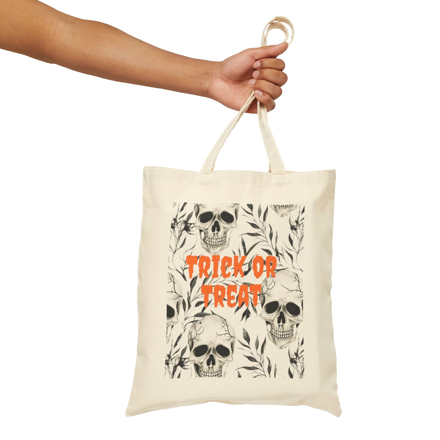 Halloween Skull Trick or Treat Cotton Canvas Tote Bag