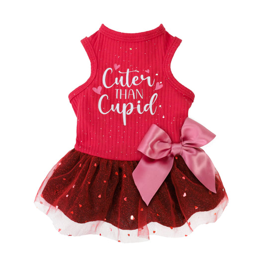 Fitwarm Cuter Than Cupid Dog Tulle Dress, Dog Valentines Outfit, Dog Clothes for Small Dogs Girl, Funny Dog Clothes, Pet Cat Apparel, Burgundy Red, Small
