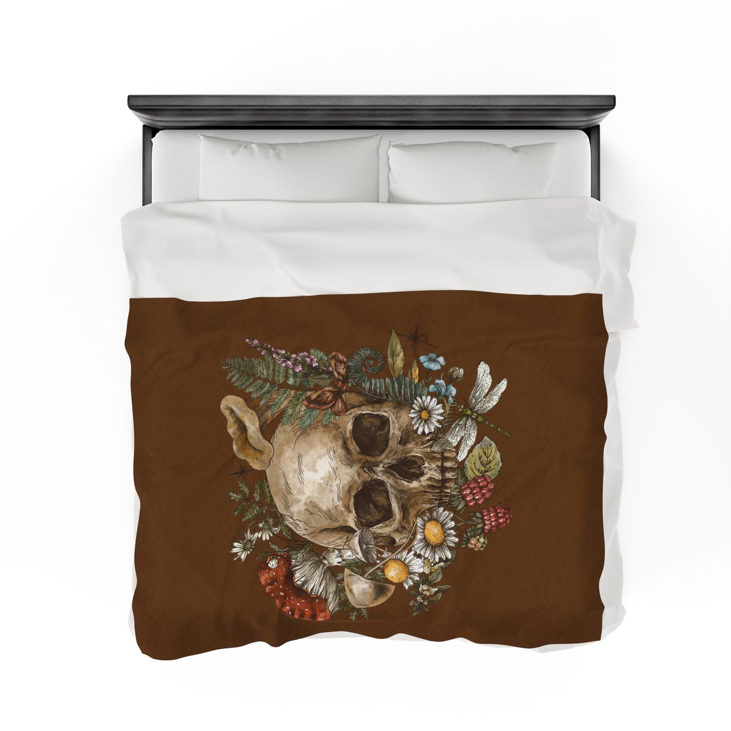 Skull and Flowers Velveteen Plush Blanket