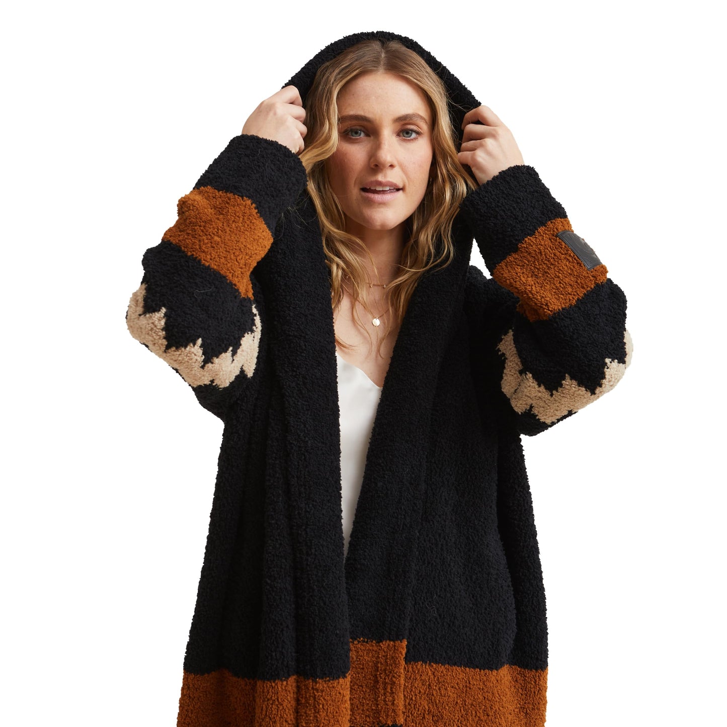 KASHWÉRE Oprah's Favorite Things 2024 Women's Aztec Shawl Collar Coat, Black/Chestnut/Teddy, One Size