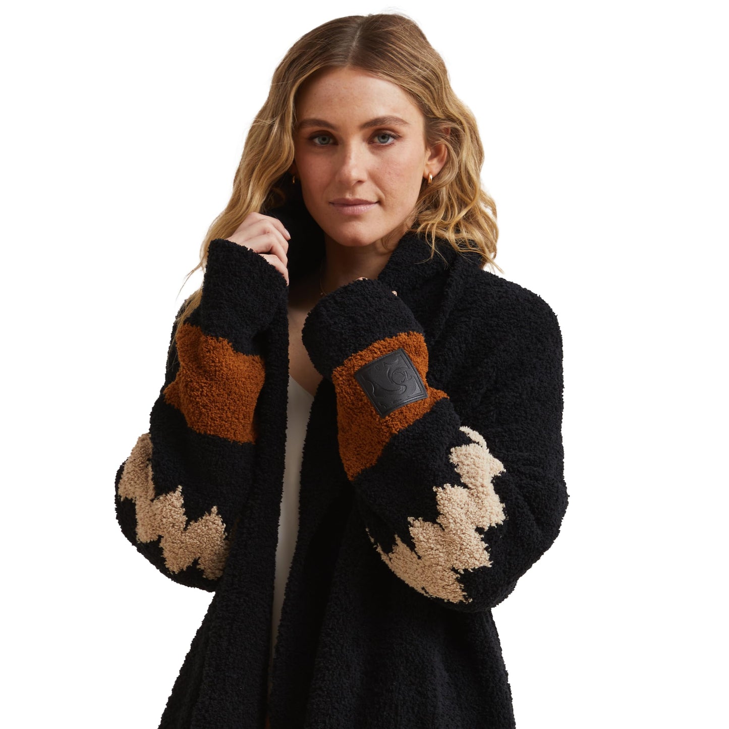 KASHWÉRE Oprah's Favorite Things 2024 Women's Aztec Shawl Collar Coat, Black/Chestnut/Teddy, One Size