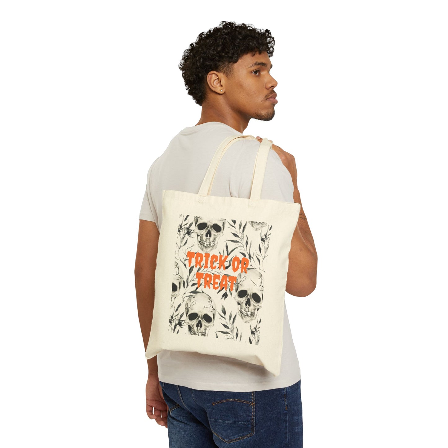 Halloween Skull Trick or Treat Cotton Canvas Tote Bag