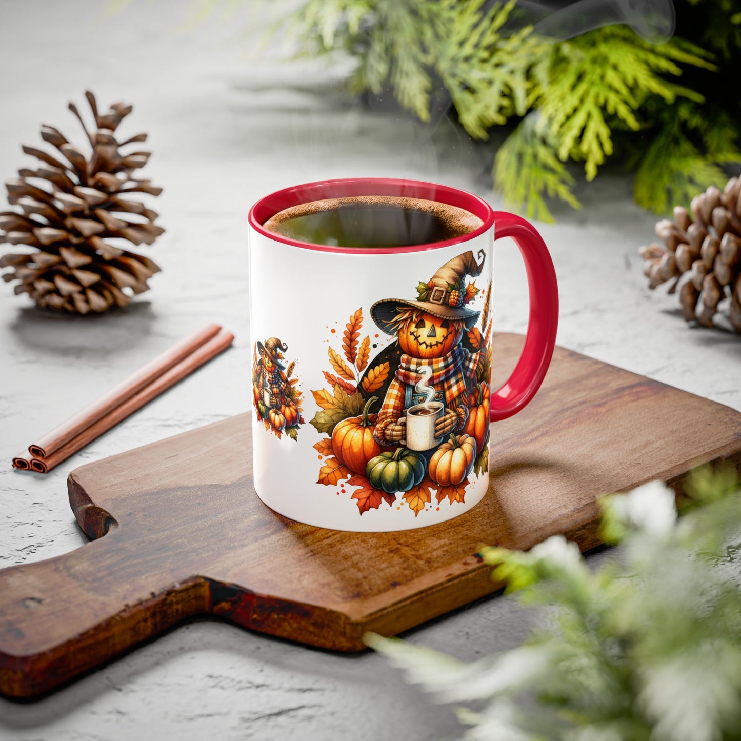 Scarecrow and Pumpkins Colorful Mugs, 11oz